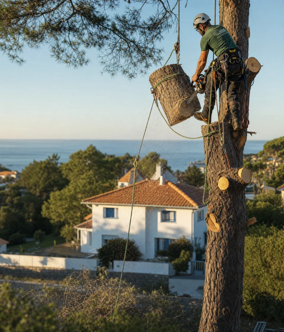 Abattage cordiste d'un arbre à Blanquefort